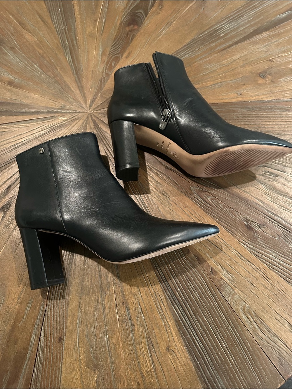 ANTONIO MELANI Black Leather Pointed Ankle Booties